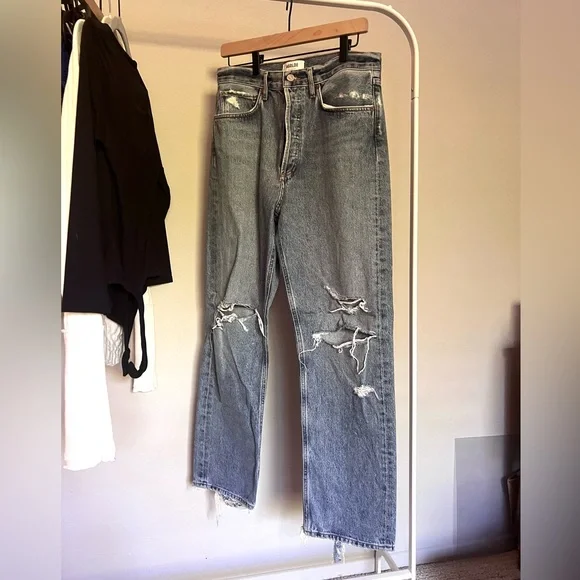 🚨SOLD 🚨 Free People Agolde 90's High Rise Distressed Straight Leg Jeans, EUC - Picture 2 of 7